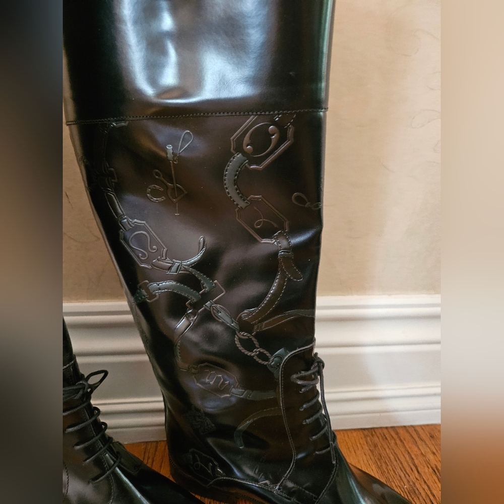 Larry Stuart Patterened Patent Leather Tall Knee High Boots-Size 7.5 - Picture 3 of 9